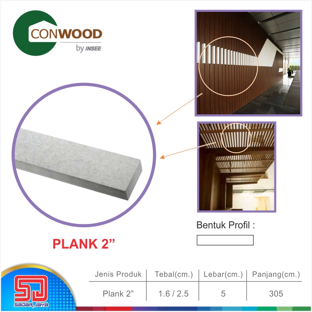 Conwood Plank 2&quot; Lebar 5cm Wall Decorative Dinding Luar Panel Dekorasi Fasad Kanopi Roof Eksterior