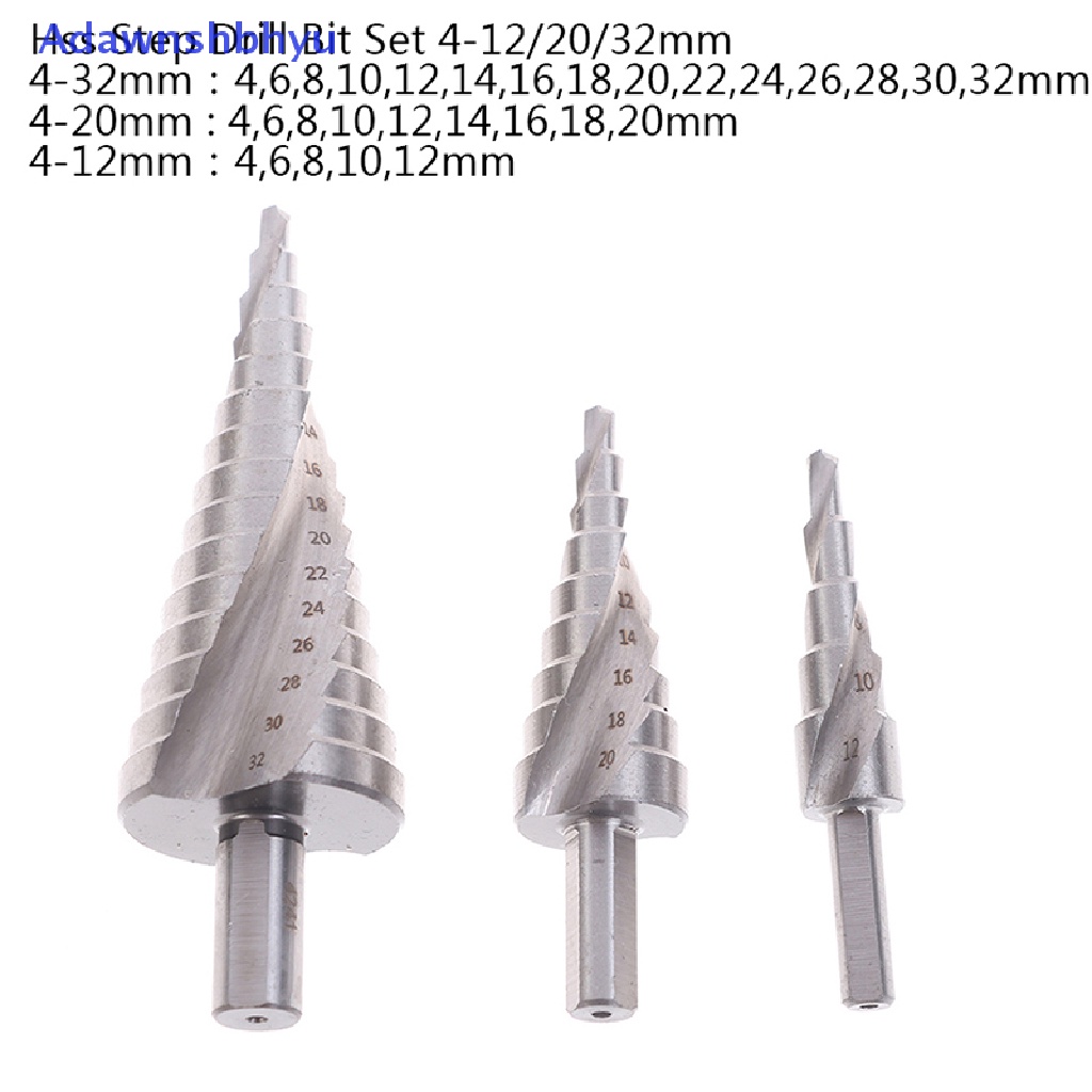 Adhyu Hss Step Drill Bit Set 4-12/20/32mm 1/4 &quot;Mata Bor Hex Core Lapis Titanium ID