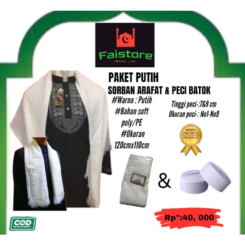 Sorban-Arafat/Peci batok/Paket putih/Sorban imamah Sholat