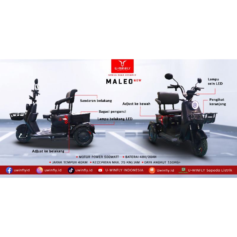 Sepeda Roda Tiga Listrik Uwinfly New Maleo / Maleon