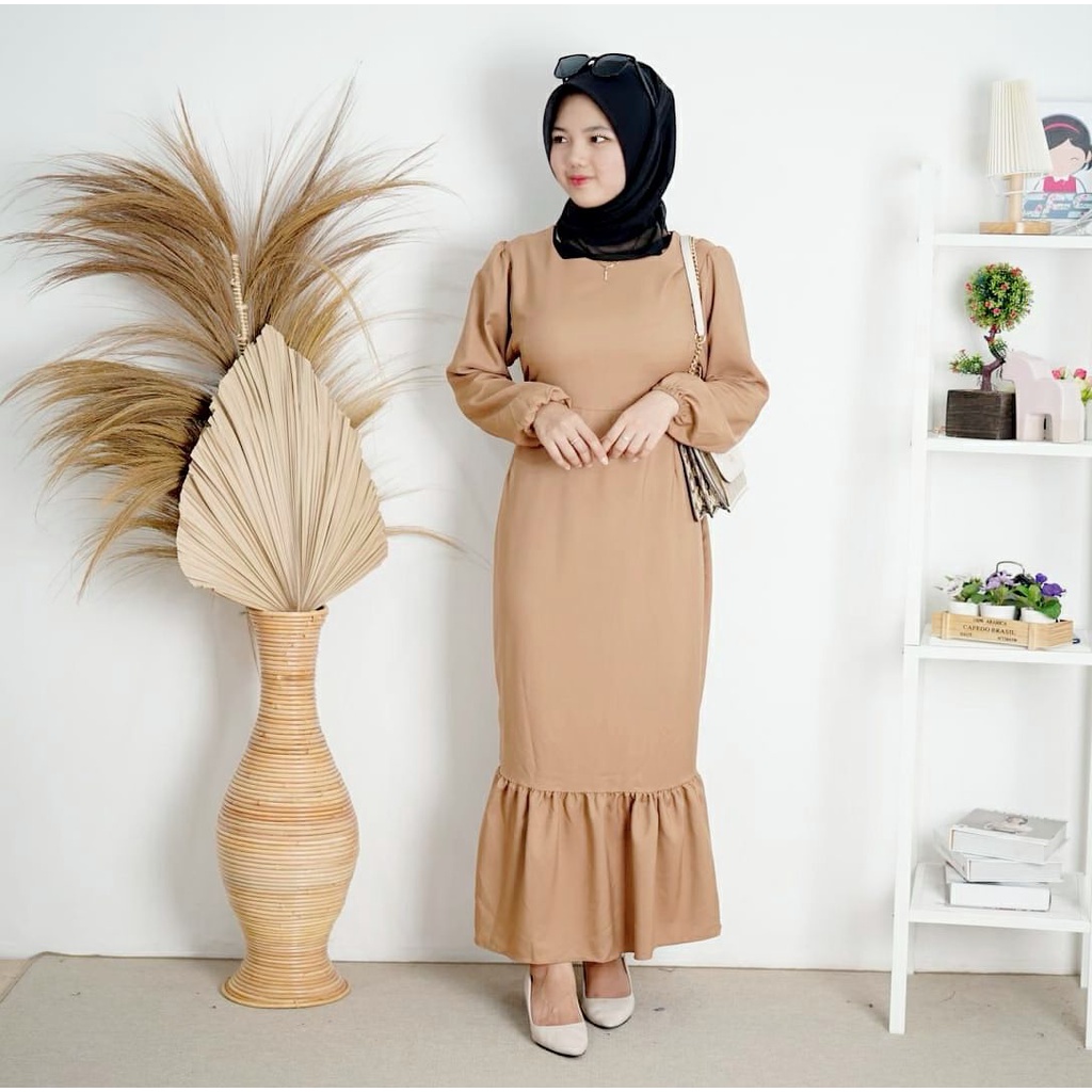 BEFAST - ZFS DRESS LALA / KELLIE SHAKILA DRESS DUYUNG / Longdress Lengan Panjang / Outift Wanita Hijab / Dress Casual Wanita / Pakaian Wanita Formal / Dress Pass Body Trendy / Fashion kekinian Wanita Remaja ABG