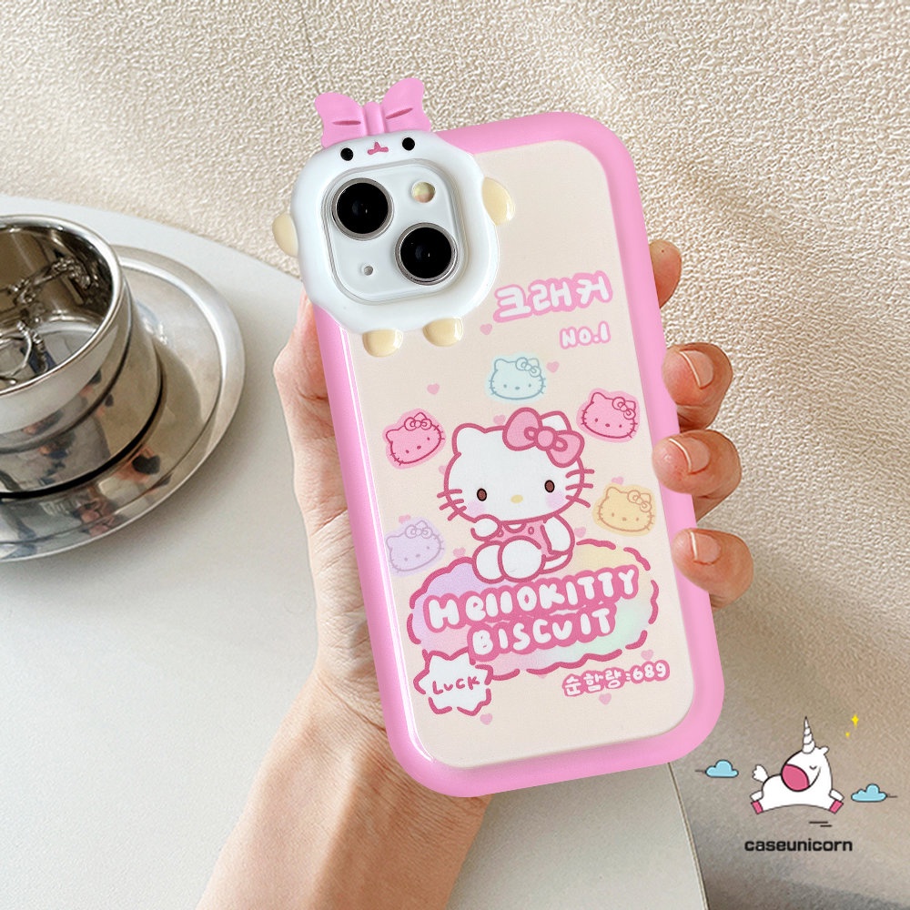 Kompatibel Untuk iPhone 7plus XR 11 13 12 14 Pro MAX X XS MAX 7 8 6 6S 14plus SE 2020 Kartun Lucu 3D Bow-knot Monster Kecil Lensa Indah Hello Kitty Lembut Casing Ponsel