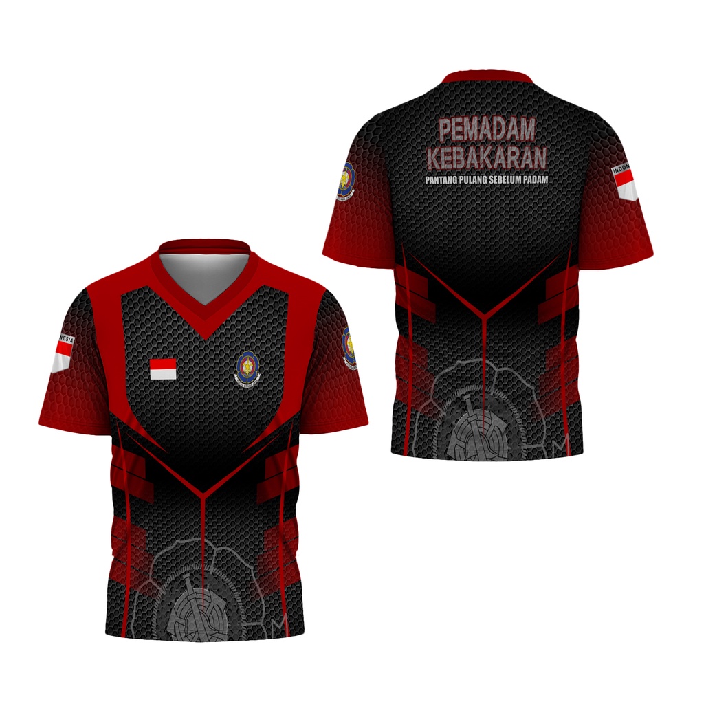 Tinishop - Tshirt Pria Pemadam Kebakaran V-neck Fullprint | Baju Kaos V-neck Damkar Fullprint