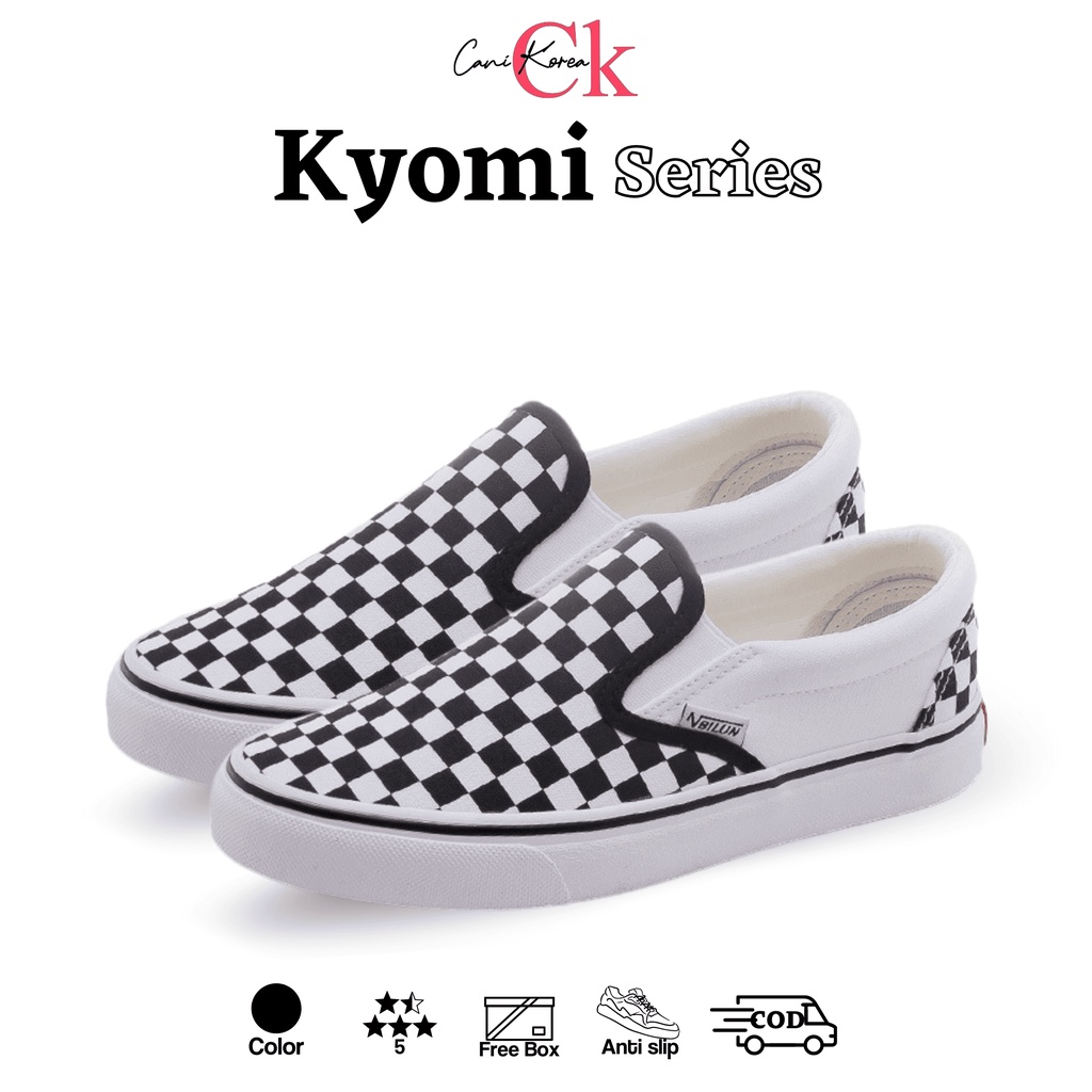 CaniKorea &quot;FREE BOX&quot; Kyomi Sepatu Sneakers Checkerboard Fashion Korea Motif Catur 9183