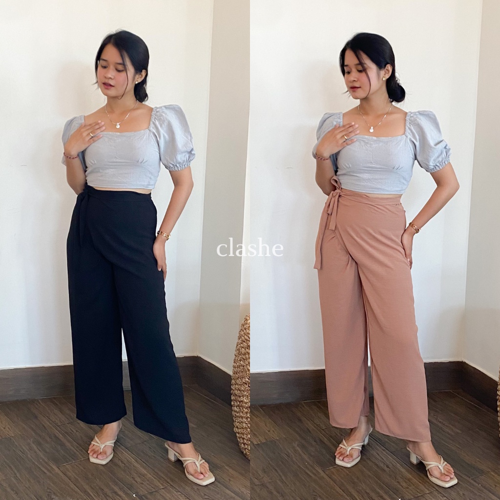 Celana Kulot Lilit Wanita Crinkle Airflow Anti Lecek Terbaru Korean Style Ootd Kekinian Gia Pants by Clashe