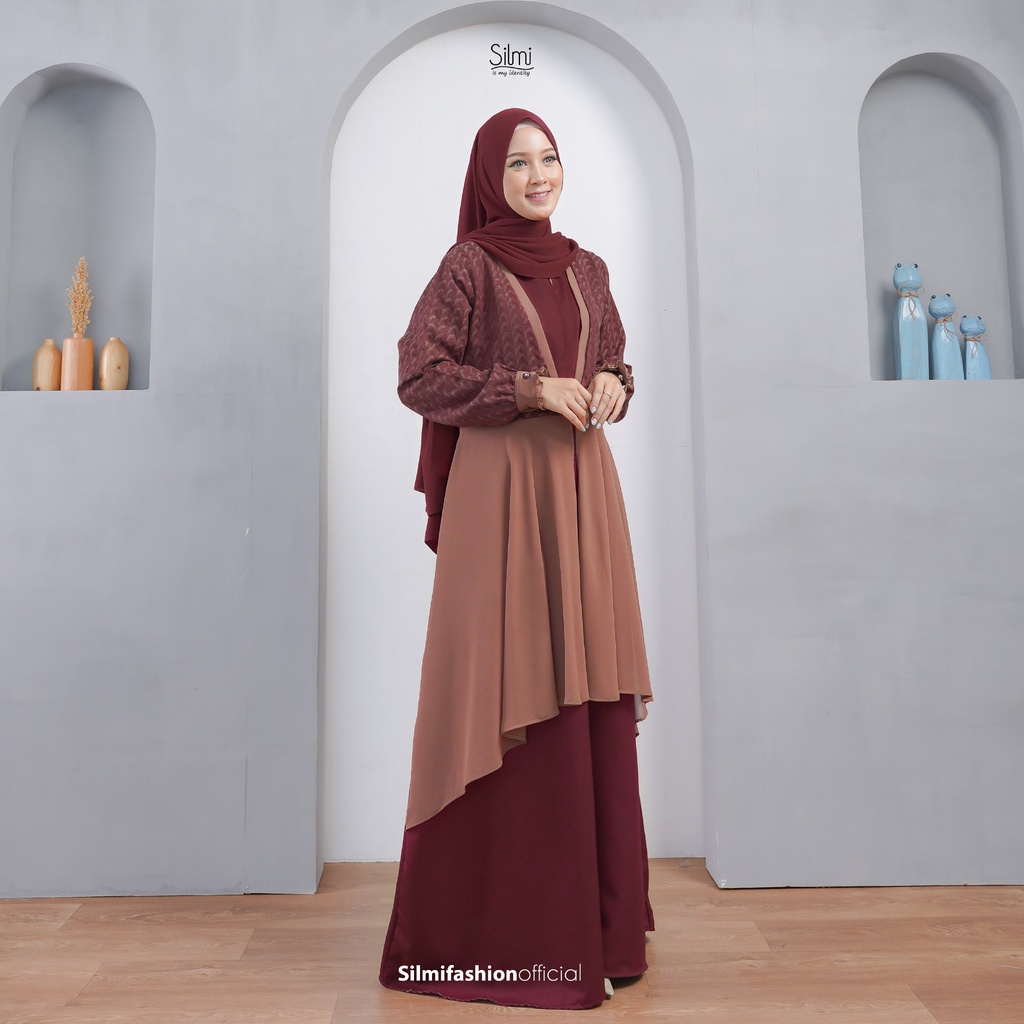 GAMIS AZIZAH - AZZAM MAROON ORIGINAL BY SILMI FASHION TERBARU BAJU BUSANA MUSLIM WANITA DRESS ONLY H