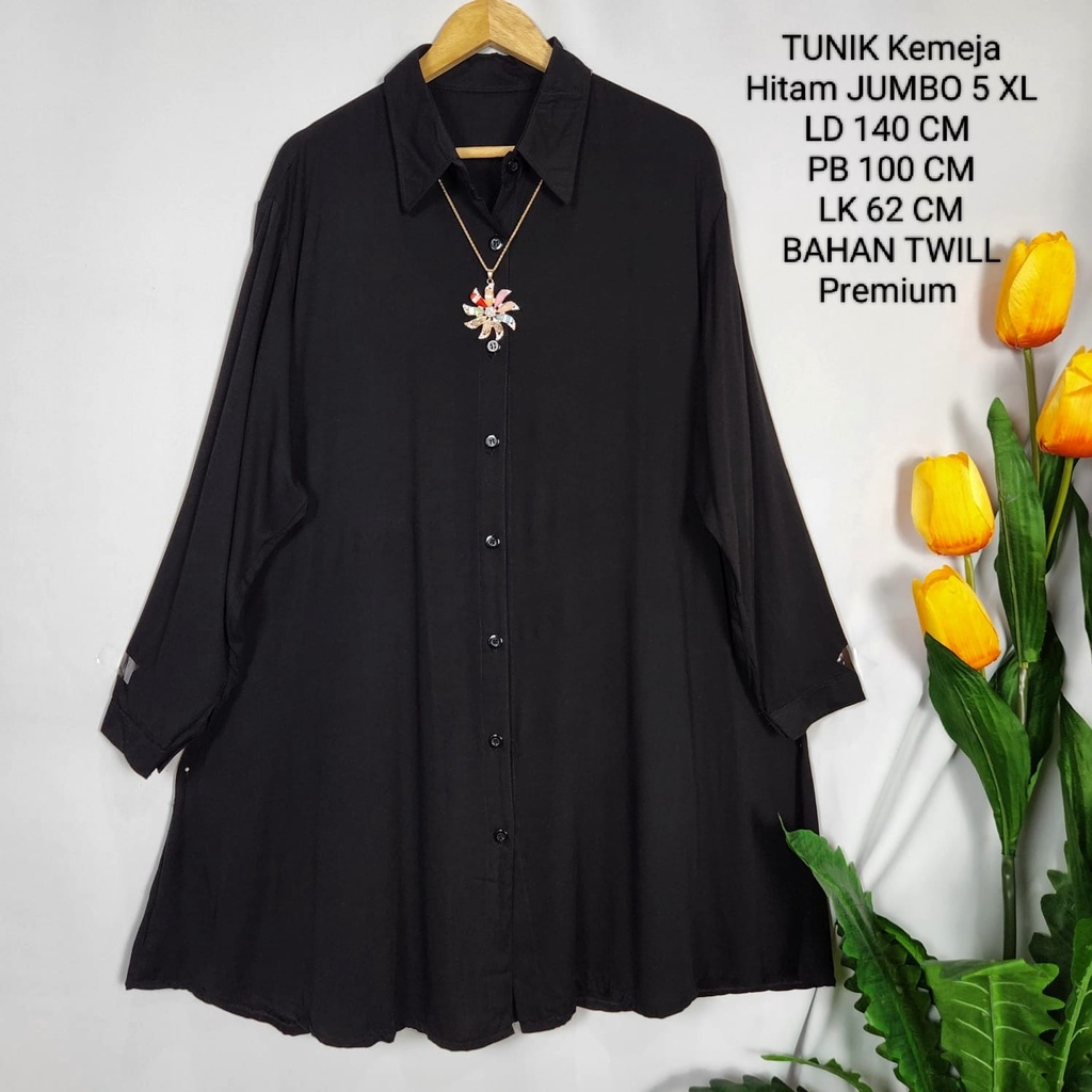 Tunik Kemeja Jumbo Wanita Ld 140 Cm Model Polos Warna Hitam