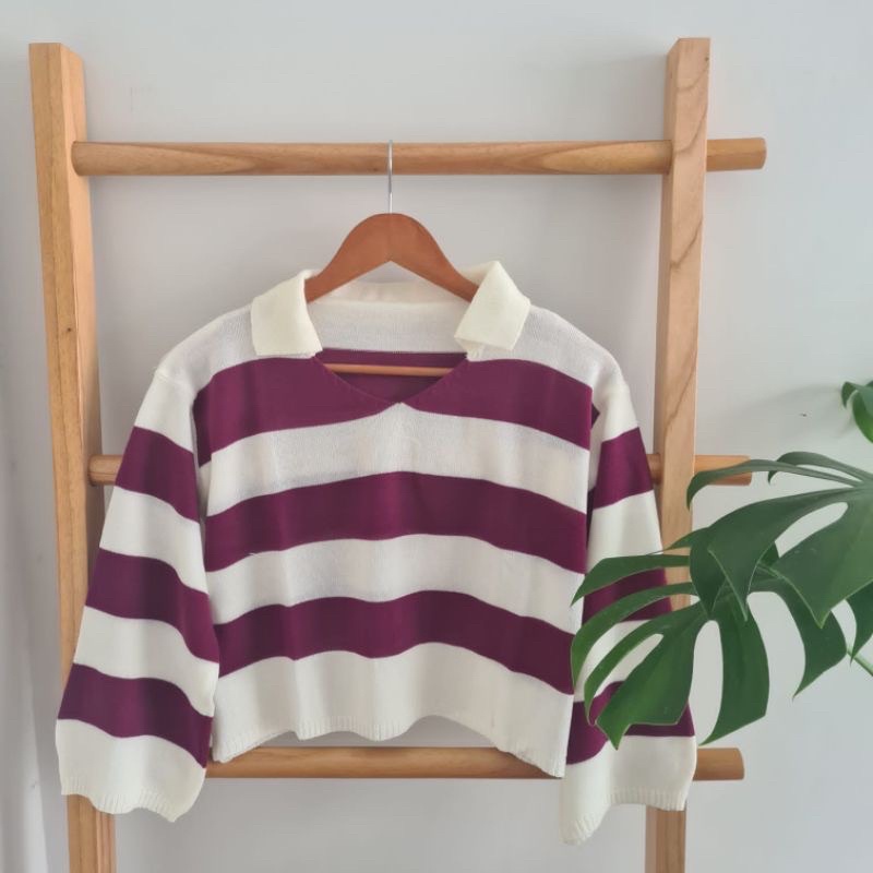 Crop top rajut salur dan polos