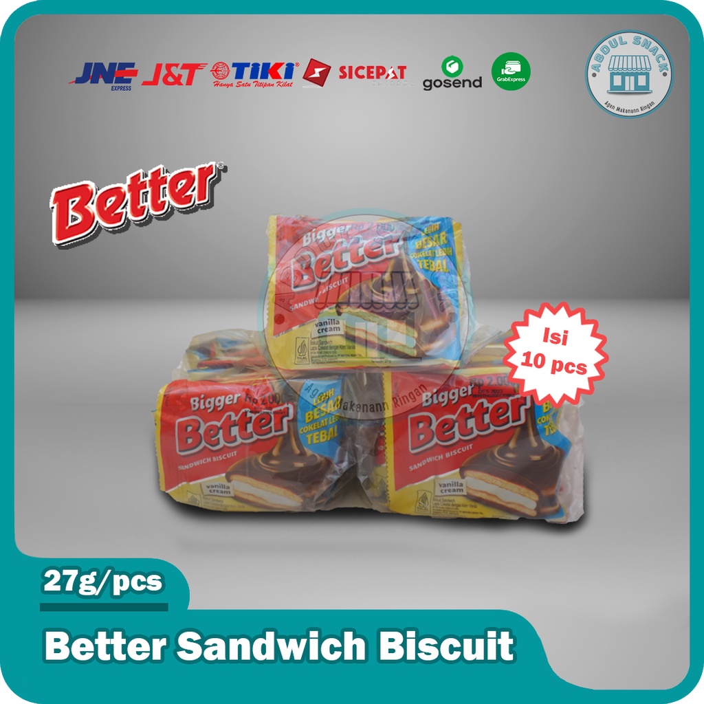 

Better Renceng Better Biskuit Better Sandwich Coklat Vanila 1 Renceng 10 pcs x 27 gram