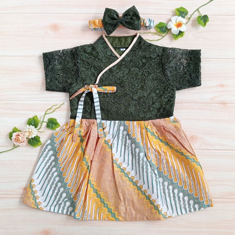Hanbok Anak / Hanbok Batik / Hanbok Brokat warna ARMY
