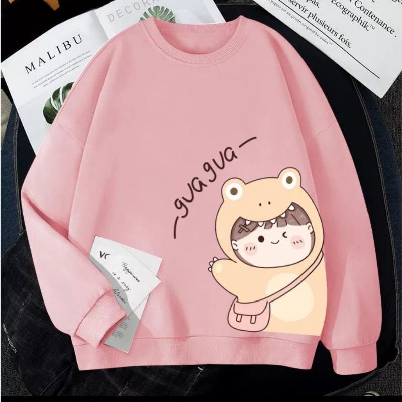 BASIC SWEATER WANITA GUAVA CUTE SWEATER CREWNECK WANITA