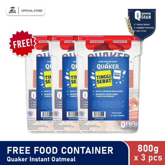 

✿ BISA COD✿ Quaker Instant Oatmeal 800G Free Food Container Triple Pack (SP)
