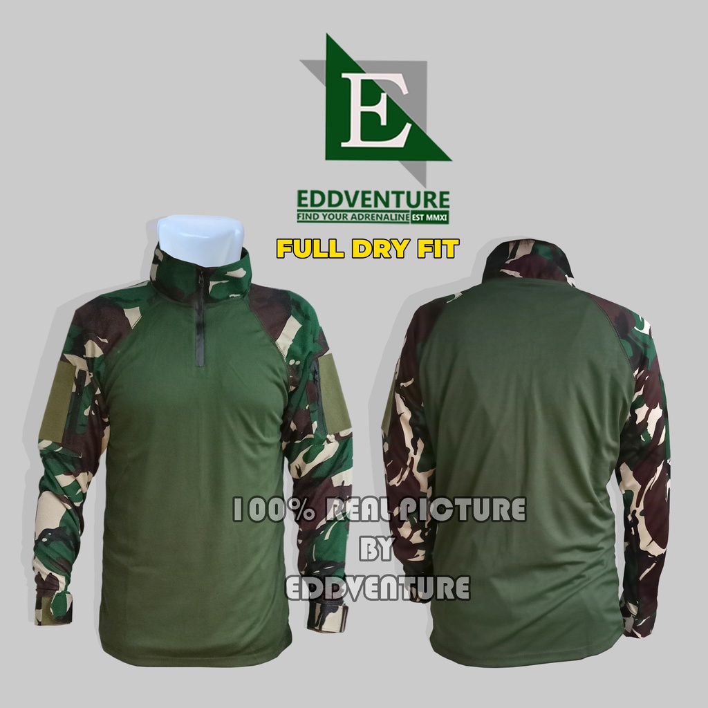 Baju Kaos Lengan Panjang BDU Loreng Malvinas TNI Bahan Full Dry Fit Crew Neck Dri Fit Turtle Neck Dryfit Kerah Tinggi TAD Kasal Kasau Kasad Resleting Waterproof Pria Wanita