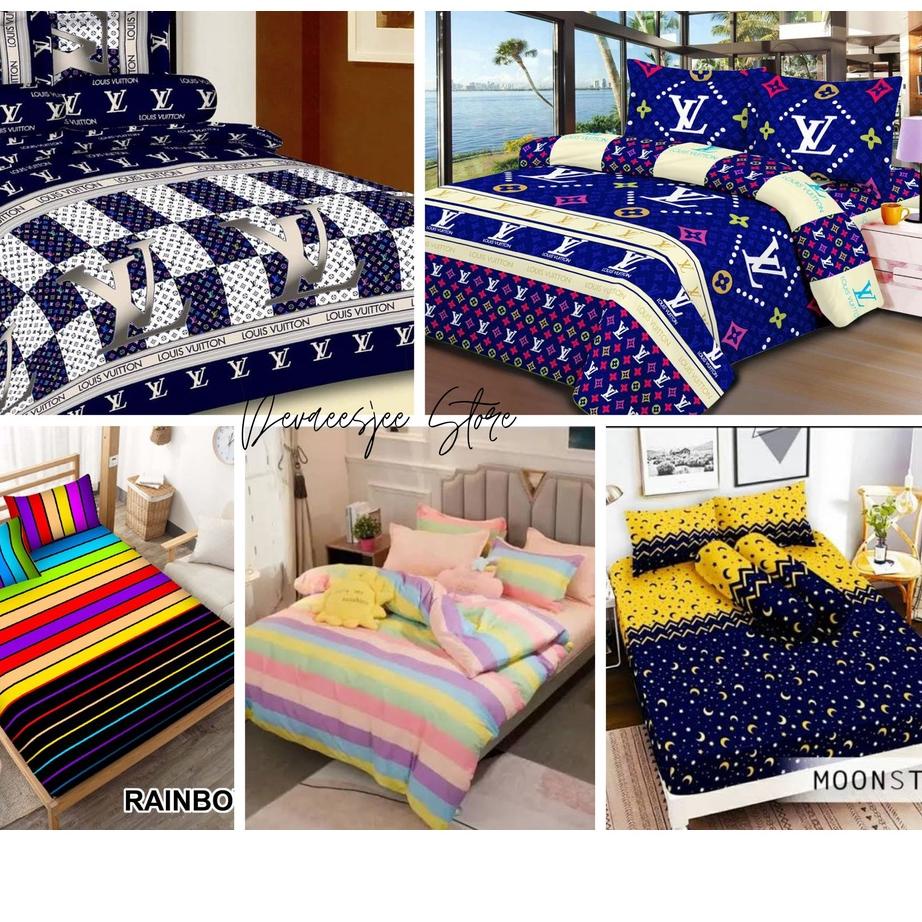 Stok Terbaru Seprei set BANTAL 4 GULING 2 ukuran 180x200 motif bunga  & LV bahan mirip bonita