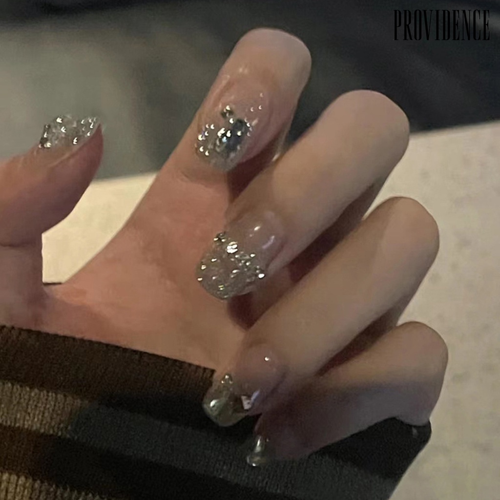 Providence 1set Kuku Buatan Mempesona Efek Visual Penuh Penutup Dilepas DIY Berkilau Rusak Faux Diamond Rantai Tekan Pada Pendek Kuku Palsu Salon Pasokan