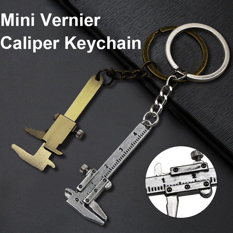 Mini Vernier Caliper Keyring Portable Fashion Gantungan Kunci Kreatif Paduan Seng Gesper Hias Terukur Tas Pesona