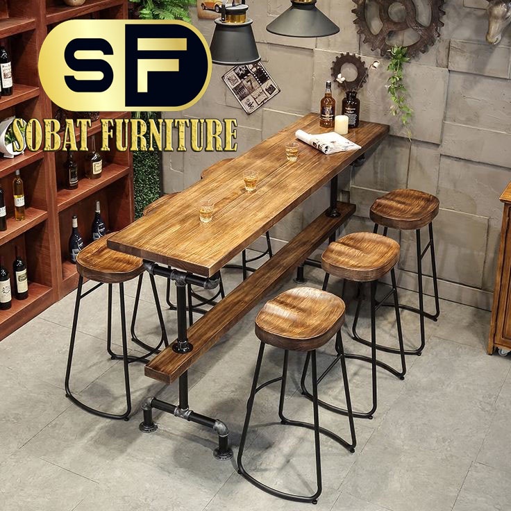 Set Meja Cafe Minimalis Besi dan Kayu - Meja Makan scandinavian unik