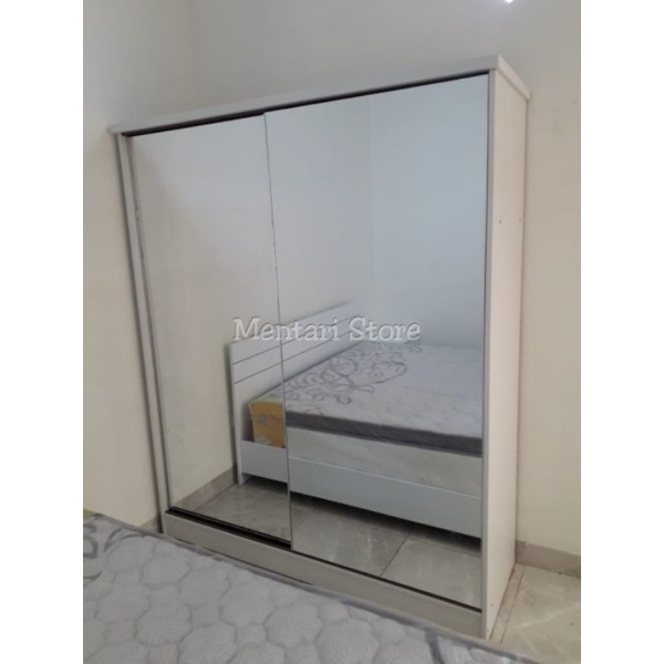 LEMARI PAKAIAN SLEDING 2 PINTU | LEMARI MINIMALIS | ALMARI KACA