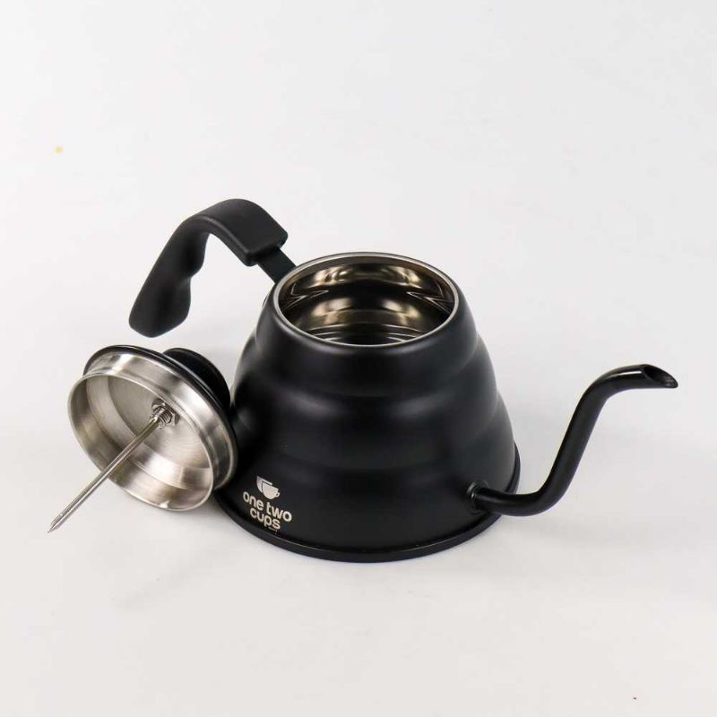 One Two Cups Teko Kopi coffee Maker Pot Drip Kettle with Thermometer - KE4012 hitam 955ml