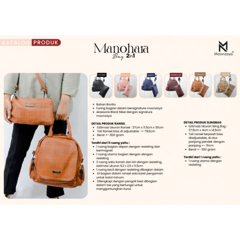 moonzaya tas gendong, tas selempang tas slingbag 2in1 manohara bag