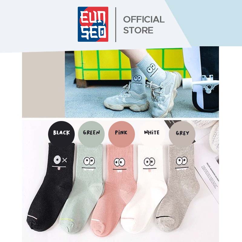 EUNSEO Kaos Kaki Panjang Wanita Motif Funny Eyes Lucu Kaoskaki Diatas Mata Kaki Wanita Women Socks Fashion Korea