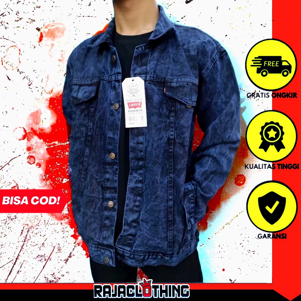 RCL - Jaket Jeans Denim Sanwash Biru Tua Pria Sandwash Jaket Snow Navy Jaket Washing Cowok