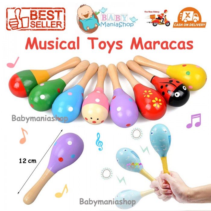 MAINAN MUSIK BAYI MARACAS BABY STIK KERINCINGAN RATTLE MARAKAS KAYU WOODEN TOYS RATTLE STICK