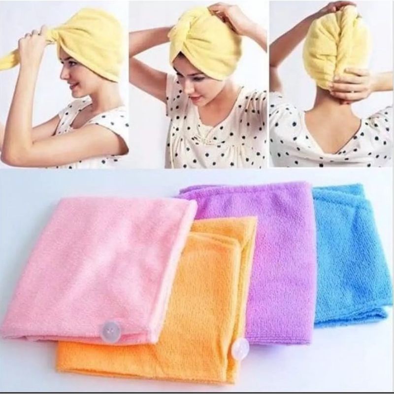 HANDUK KERAMAS /  Hairtowel Handuk Turban Microbulu / Handuk Mandi Kancing Kramas Handuk Rambut Onehand