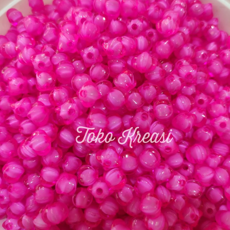 Mote / Manik isi bentuk belimbing 8mm warna pink stabilo