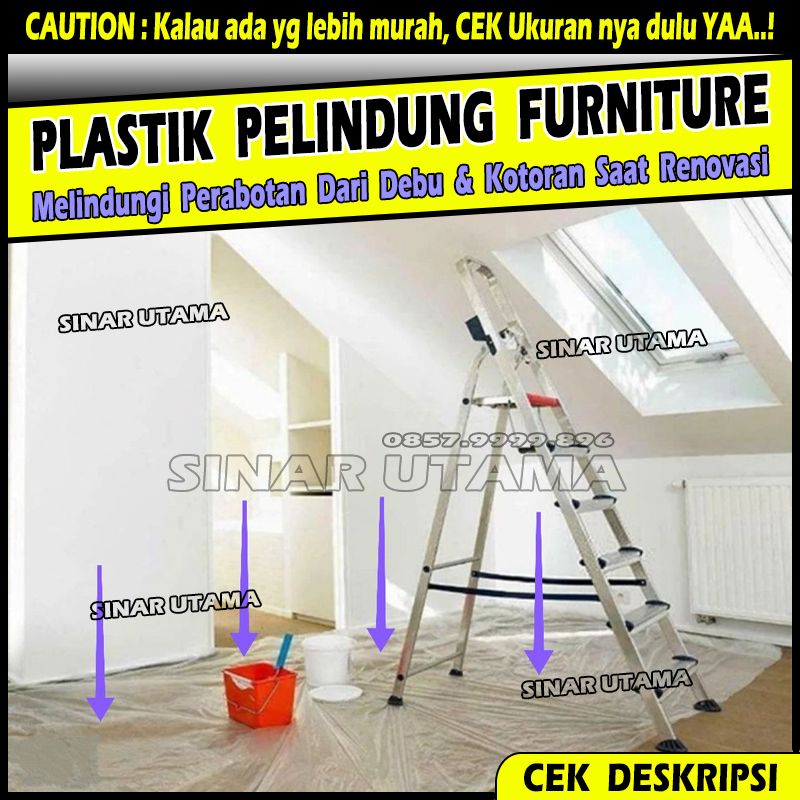 Plastik Proyek Anti Debu Meteran M Renovasi Terpal Bening Penutup Lantai Cat Pengecatan Tembok Plafon Gypsum Besi Kayu Kuas Roll Bangunan M