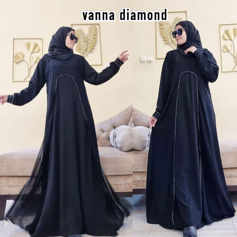 Abaya Hitam Turkey Gamis Dress Arab Saudi Bordir Turki India Vanna Diiamond Kualitas Import Terbaik