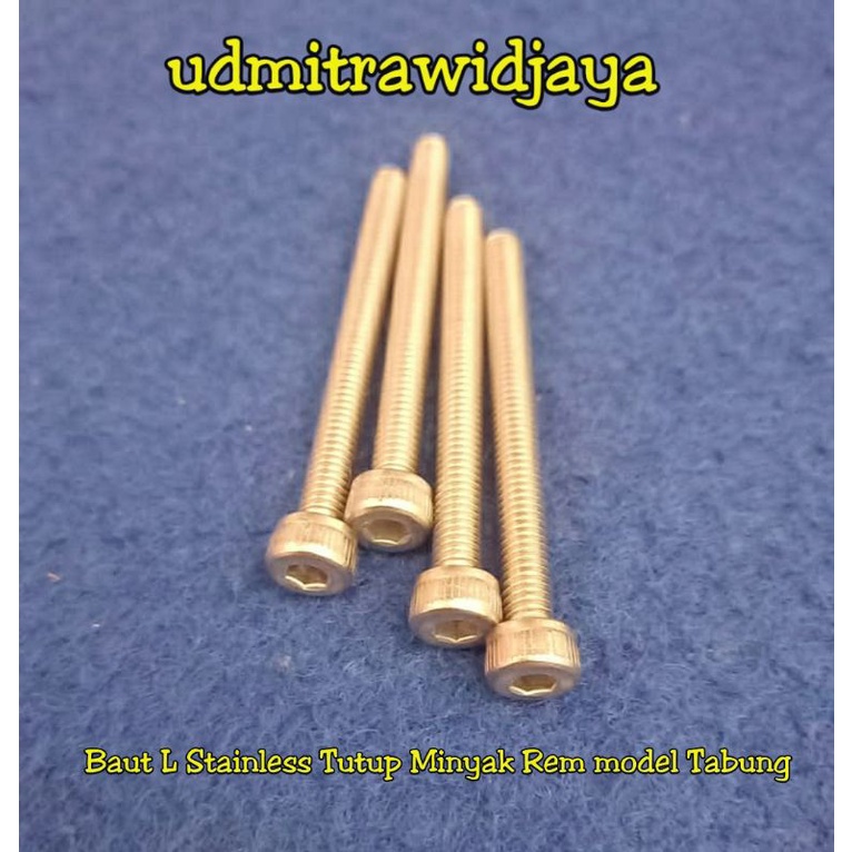 Baut L Stainless stell tabung master rem RCB baut tutup master rem model tirus baut anti karat untuk master rem model tabung RCB E2 / E3 baut variasi master rem baut probolt minyak rem tabung baut minyak rem panjang 4cm 5cm grosir terlengkap