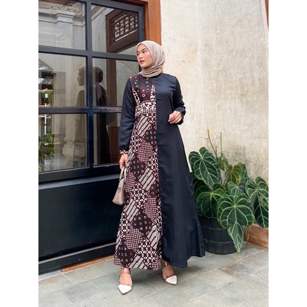GAMIS BATIK KOMBINASI POLOS/GAMIS WANITA
