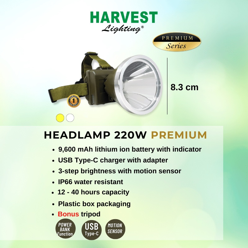 220W - Headlamp PAKET ISI 6 - HARVEST LIGHTING Senter Kepala LED Super Terang Lampu Emergency Travel Tambang Hunting Berburu Rechargeable Original Bergaransi