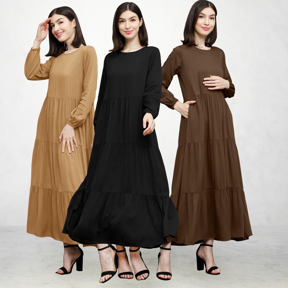 ⇪ Raisa Long Sleeve Tier Dress Rayon - Korean Dress ௹