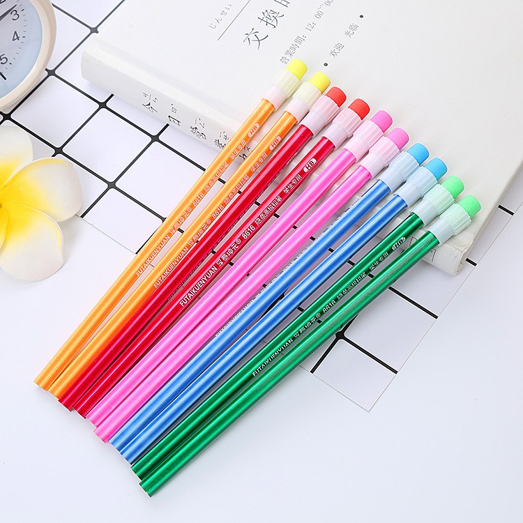 10pcs Pensil Pencil Penghapus HB Warna Warni Set OSM-ST0194