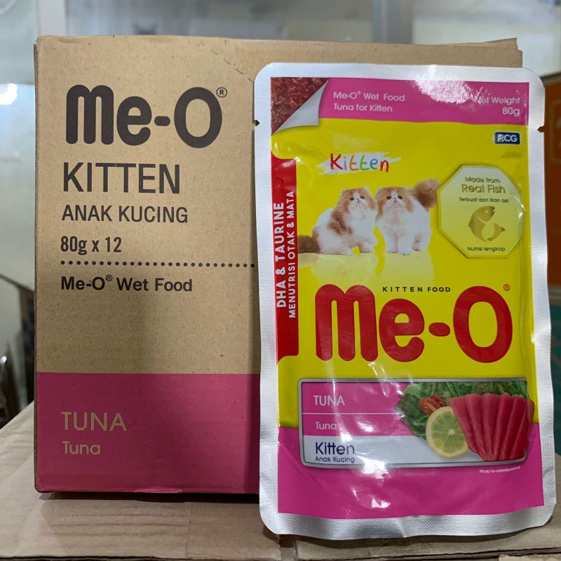 Meo Me O pouch kitten TUNA 80gr 1box - makanan kucing basah sachet