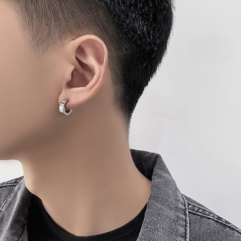 Papaozhu 1PC Punk Perak Hitam Chunky Hoop Earrings Untuk Pria Wanita Chic Anti Karat Cuff Earring Perhiasan Telinga Mode Sederhana