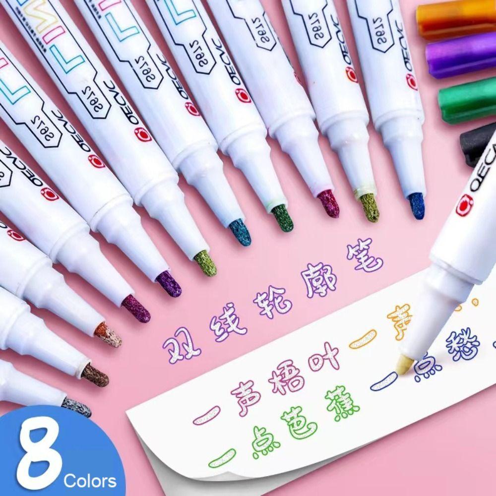Preva 8warna Pen Garis Besar Ganda DIY Scrapbook Menggambar Lukisan Graffiti Stabilo