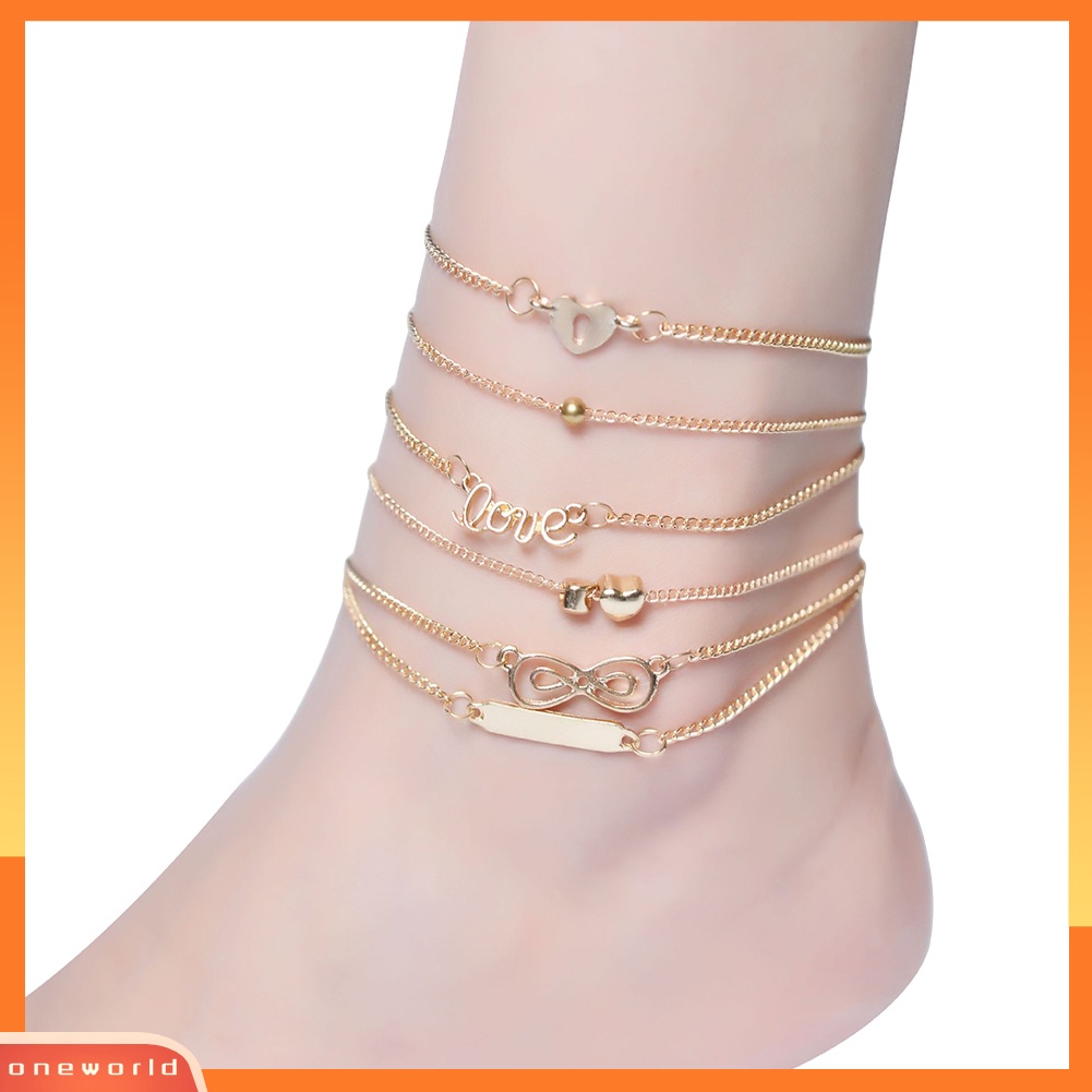 [WONE] 6pcs /Set Wanita 8cinta Hati Gelang Kaki Pesona Kaki Rantai Gelang Pesta Perhiasan Hadiah