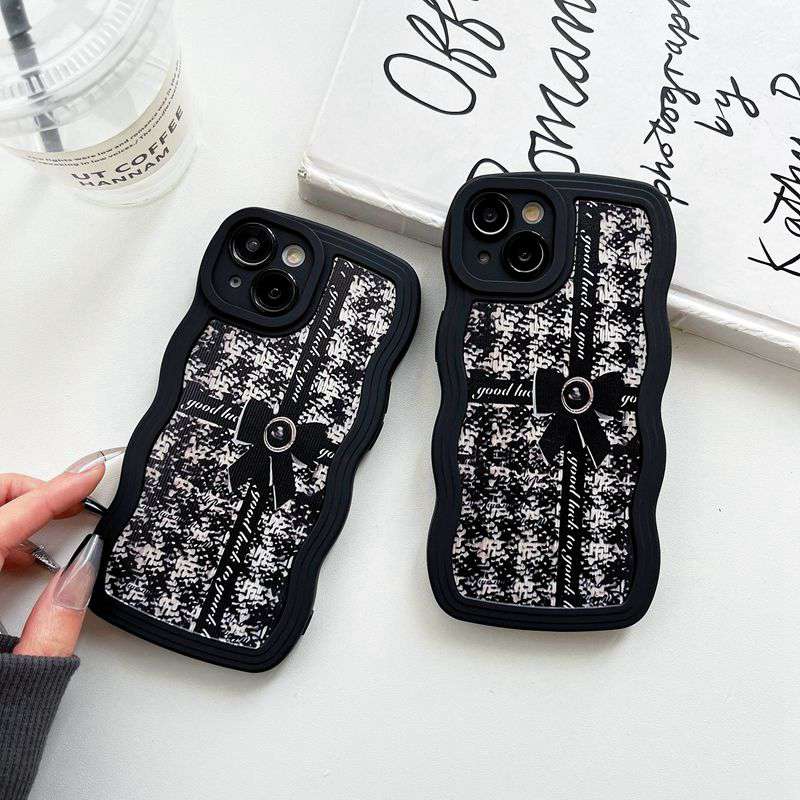 Houndstooth Bowknot Soft Case VIVO V23 S1 Y11 Y12i Y12 Y15 Y17 Y12S Y20 Y20i Y20S Y50 Y30 Y30i Y19 V20 Pro V23E 5G V15 Y83 Y15S Y15A V5 V5S V9 Y93 Y91C Y21 Y21S Y21A Y21E Y21T V11i Black Casing