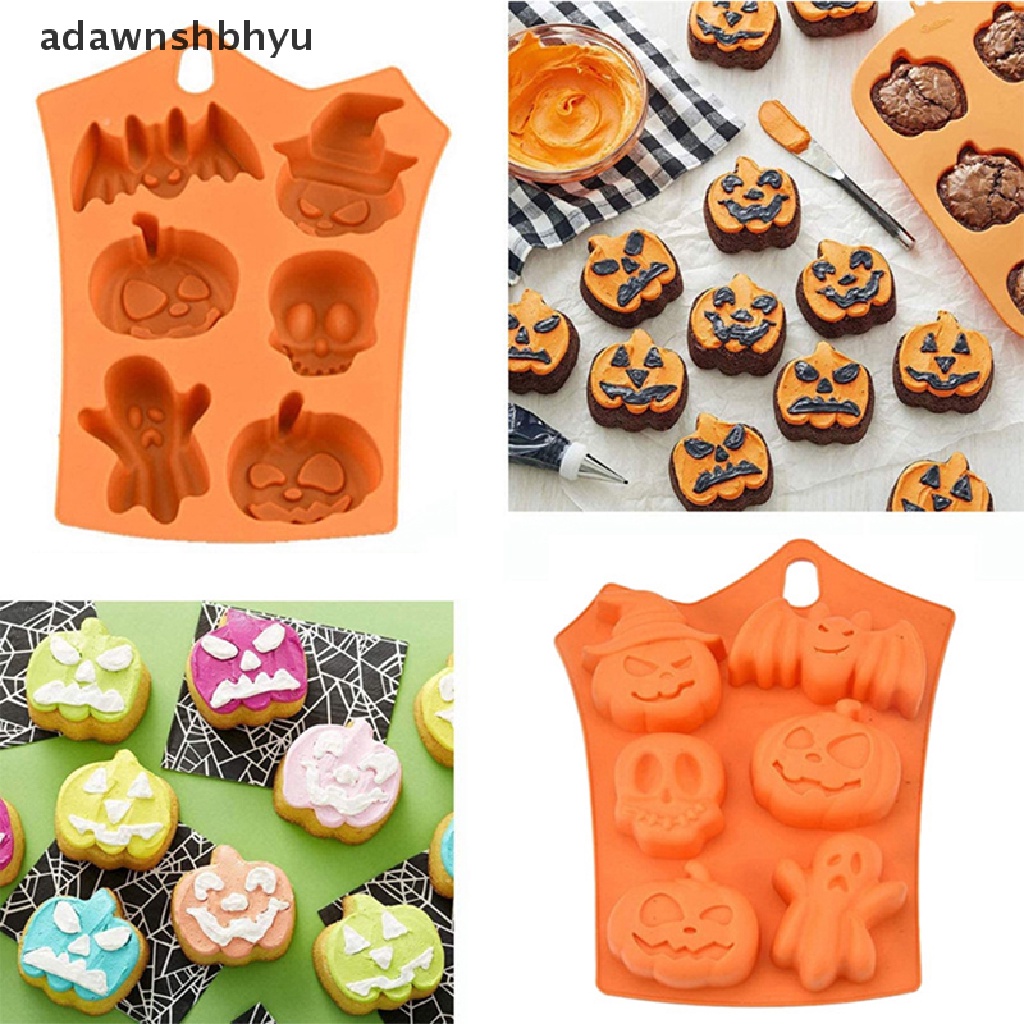 Adawnshbhyu Cetakan Kue Labu Liburan Halloween 6rongga Pumpkin Ghost Bentuk Kelelawar Mold ID