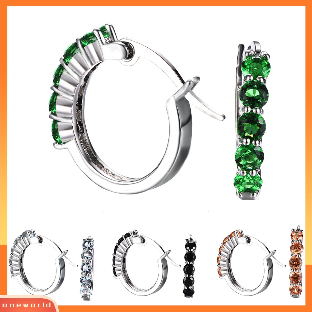 [WONE] Wanita Potongan Bulat Cubic Zirconia Hias Perak Disepuh Huggie Earrings Perhiasan Hadiah