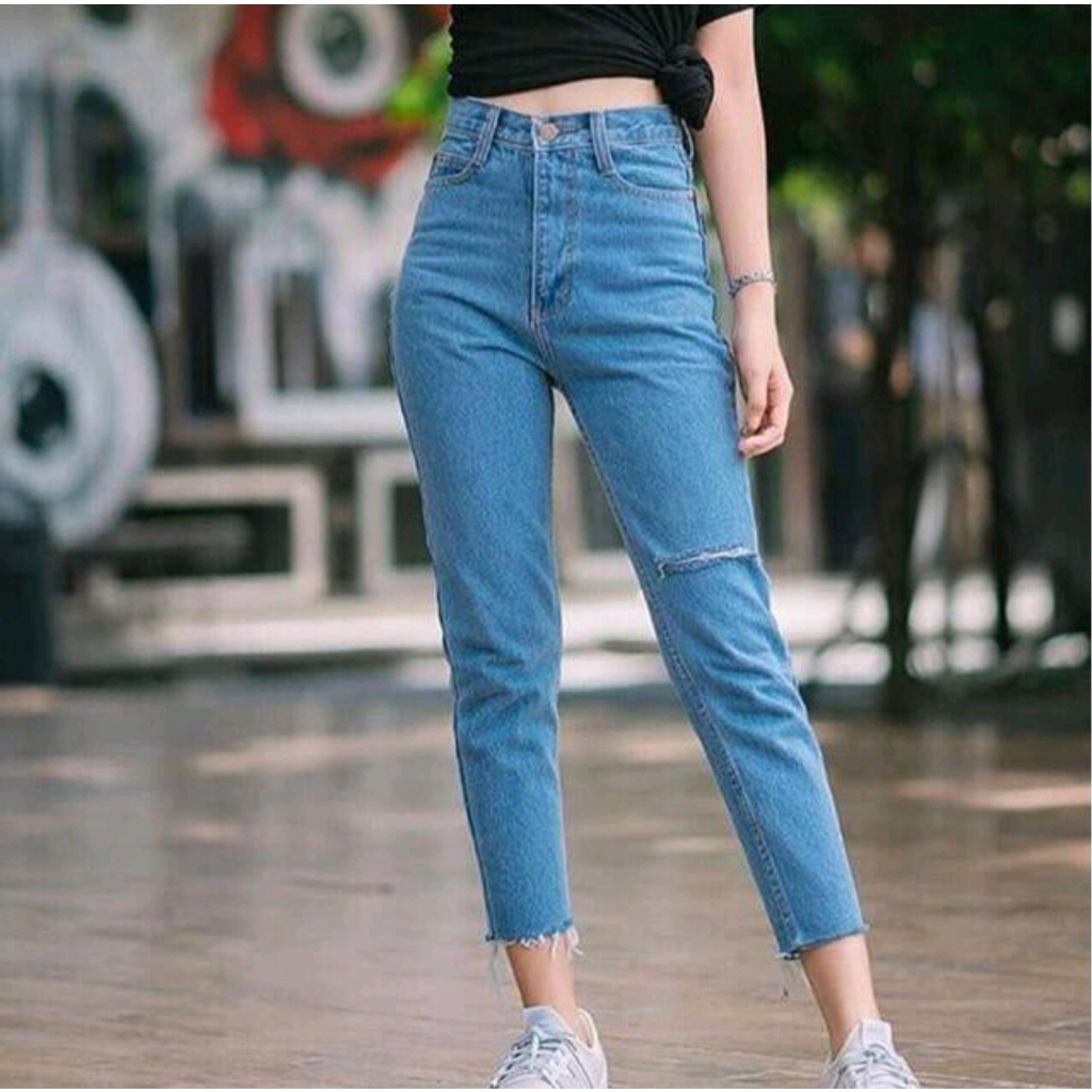 TERBARU CELANA BOYFRIEND JEANS SOBEK KIRI /CELANA JEANS PANJANG SOBEK KIRI