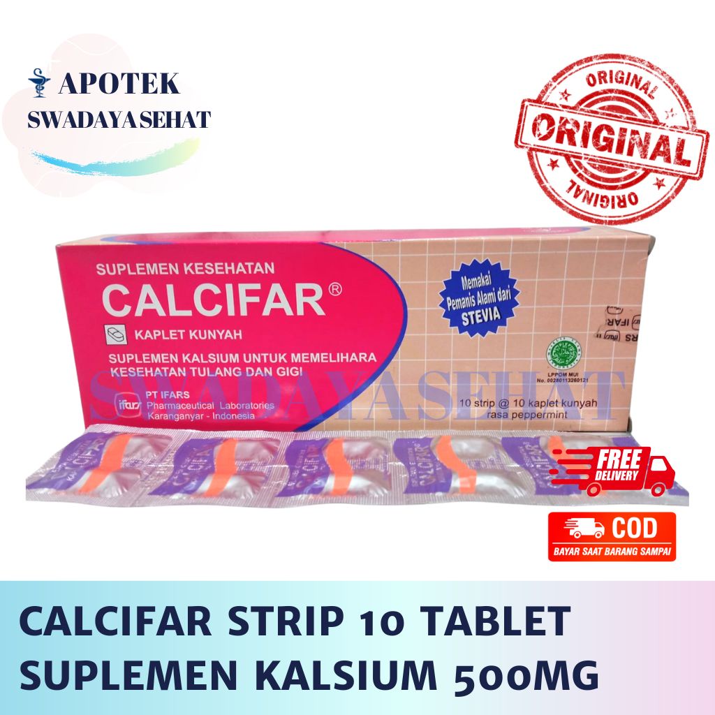CALCIFAR Strip 10 Tablet - Suplemen Kalsium 500 MG Calcium Tulang Kesehatan Kalcium