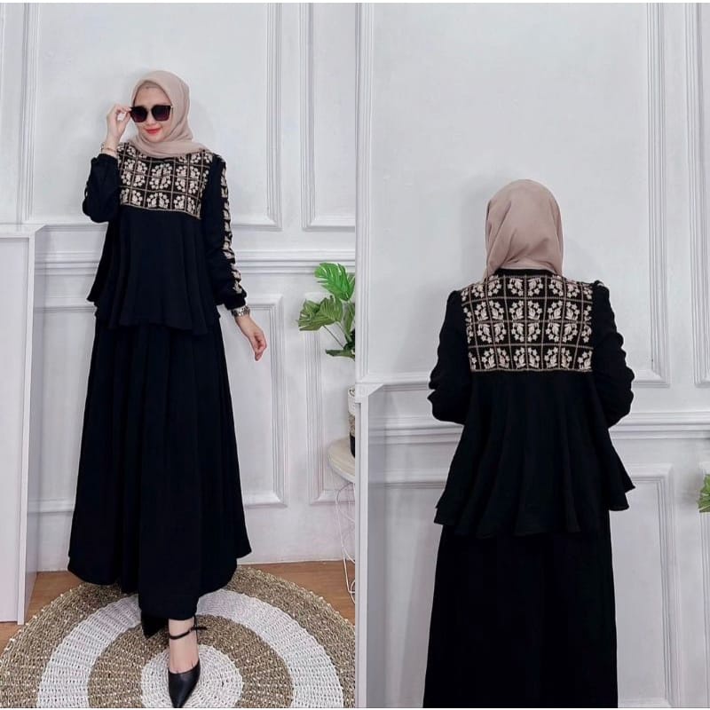 Setelan Rok Airflow Crinkle Bordir Premium New  Syalinaset rok maroko bordir Dress Maxy Terbaru 2022