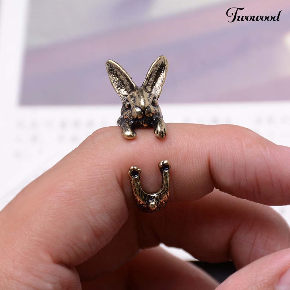 Twowood Vintage Rabbit Mid Finger Knuckle Opening Ring Pasangan Perhiasan Hadiah Ulang Tahun