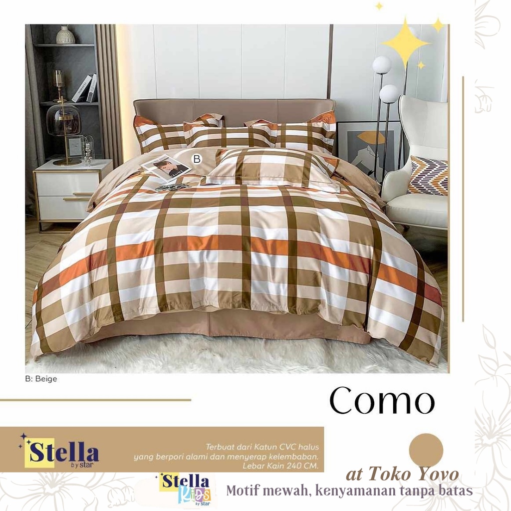 Sprei Katun Halus Pria Stella Como Kotak Coklat Coffee Brown Seprei