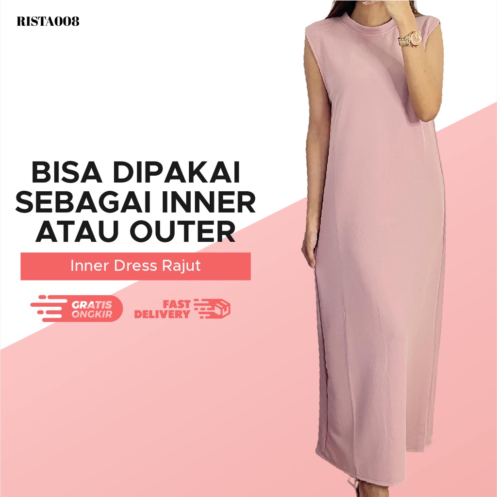 Inner Dress Rajut Gamis Tanpa Lengan Pakaian Muslim Wanita Ootd Hijab Outfit Kekinian