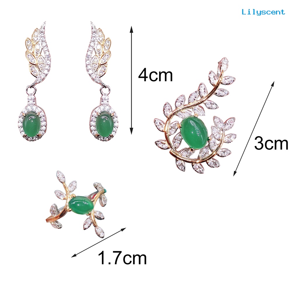 [LS] Wanita Anting Menjuntai Olive Leaf Rhinestones Perhiasan Warna Cerah Bentuk Sayap Stud Earrings Cincin Liontin Untuk Pernikahan